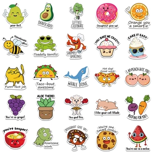 50pcs cute cartoon food and animal stickers set with funny puns for DIY suitcase decor