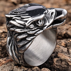 Eagle Head Ring Stainless Steel Vintage Carved Animal Punk Gothic Biker Jewelry For Men
