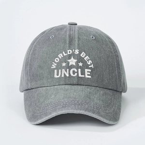 Vintage dark gray washed cotton baseball cap with World's Best Uncle embroidery