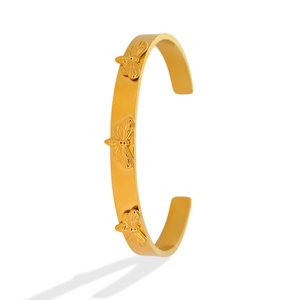 Bracelet jonc libellule minimaliste en acier titane plaqué or 18 carats pour femme