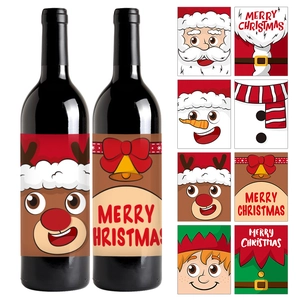 Premium Merry Christmas wine bottle stickers with assorted gold foil cartoon designs
