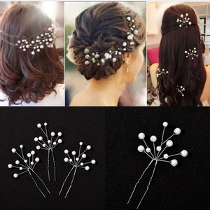 Bridal Hair Pin U Shaped Handmade Faux Artificial Pearl Hair Stick Wedding Hair Accessories For Women Brides Bridesmaids Prom Elegant