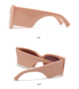 Detailed side and back views of pink oversized thick-arm fashion sunglasses for women