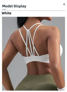 Détail du dos d'un soutien-gorge de sport blanc avec fines bretelles croisées et design dos nageur