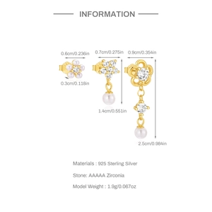 Detailed size specifications for S925 sterling silver butterfly star earring set