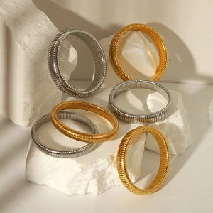 Minimalist vintage flexible spiral bracelets in 18K gold and silver plated finish