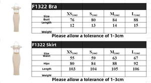 Detailed size chart for off-shoulder beaded top and fishtail skirt evening set