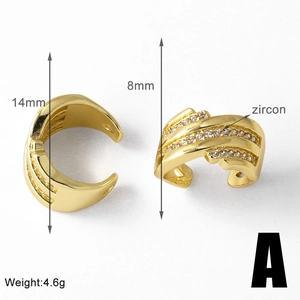 Detail view of 18k gold plated heart ear cuffs showing precise dimensions and zircon inlay