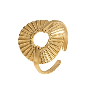 Fashionable 18K gold plated stainless steel open ring with a pleated geometric design