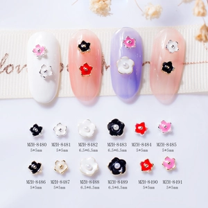Camellia Flower Nail Art Decorations Alloy Enamel Mini Five Petal Floral Charms With Faux Artificial Pearl For Manicure DIY Jewelry
