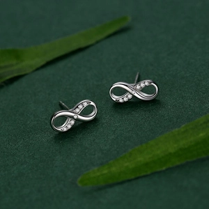 Elegant S925 sterling silver infinity stud earrings with sparkling cubic zirconia stones
