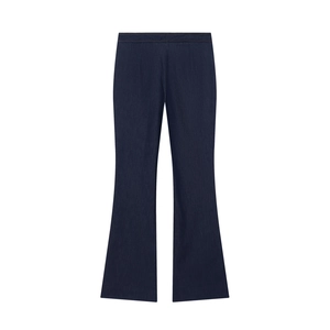 Jean femme bleu foncé à jambes larges avec taille haute et design minimaliste