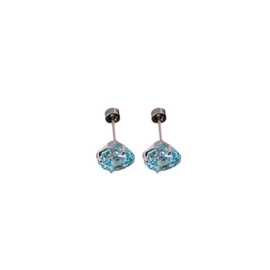 Sparkling light blue zircon round stud earrings with minimalist four-prong silver setting