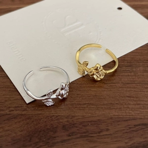 Adjustable S925 sterling silver rose flower rings in gold and silver finishes