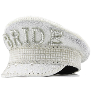 Bride Captain Hat With Faux Artificial Pearls Rhinestones And Sequins For Bachelorette Wedding Party Costume Military Style