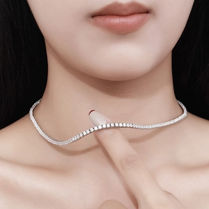 925 Sterling Silver Moissanite Tennis Necklace For Women Elegant Cubic Zirconia Round Cut Choker Chain Jewelry Luxury Gift