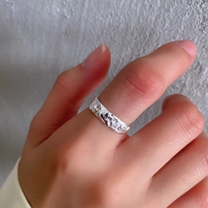 Irregular lava texture sterling silver open ring with minimalist organic design for women
