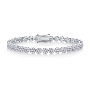 Elegant S925 sterling silver flower tennis bracelet with sparkling round-cut moissanite stones