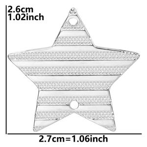Silver stainless steel star pendant accessory with horizontal texture and dimensions