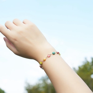 18K gold plated stainless steel multi-color Turkish evil eye bracelet for women