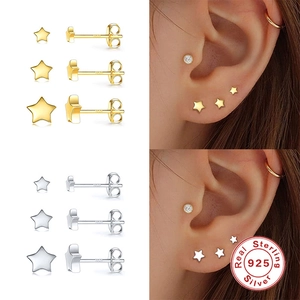 S925 sterling silver star stud earring set in gold and silver finishes for women