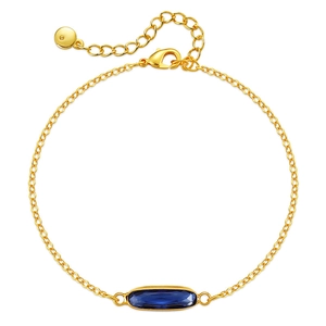 Elegante bracciale placcato oro 18 carati con pietra ovale blu scuro su catena fine