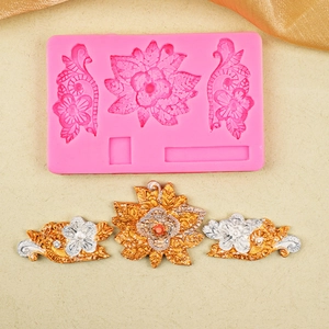 Pink silicone lace flower mold for fondant cake decoration and chocolate edging DIY