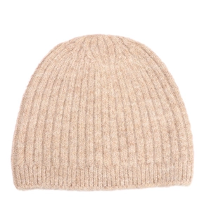 Winter wool blend knit beanie in beige ribbed design for women outdoor warmth