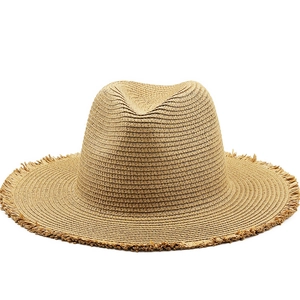 Straw Fedora Hat Paper Frayed Edge Fringed Trim Summer Sun Protection Beach Travel Jazz Style For Men Women