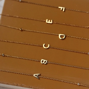 S925 silver gold-plated necklaces with A-F initial pendants and crystal accents