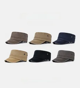 Flat top military caps collection in six assorted colors with metal eyelet details
