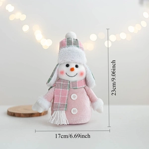 Pink snowman plush decor with size dimensions of 23cm by 17cm for Christmas ornament