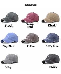 Color palette of washed cotton baseball caps with wave embroidery in multiple vintage shades