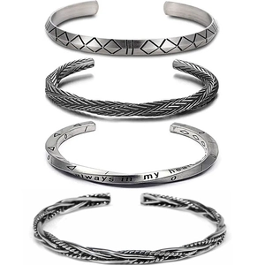 Retro Viking Pattern Cuff Bracelets Alloy Antique Silver Finish Adjustable Open Bangle Engraved Heart For Men Women