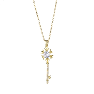 18K gold-plated stainless steel key necklace with micro-pave cubic zirconia crystals