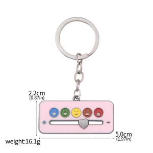 Pink social battery slider keychain with heart pointer and color emoji icons for mood