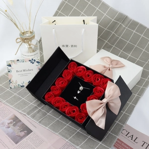 Preserved red rose jewelry gift box with snowflake pendant necklace and diamond rings