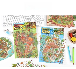 Macro detail of 2.5D cottage scene stickers for scrapbooking and creative decoration