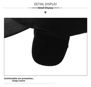 Detailed view of the winter baseball cap featuring warm ear flaps and thick wool fabric