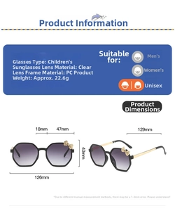 Detailed size specifications and weight parameters for children bow polygon sunglasses