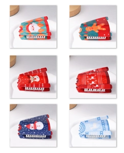 Detailed grid showing six festive mini sweater shaped hair claws with Christmas motifs