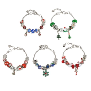 DIY Christmas crystal beaded bracelets with festive pendants and silver snake chains