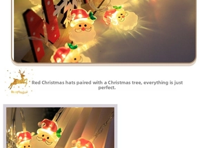 Detail of LED Santa Claus string lights with warm glow for Christmas decor