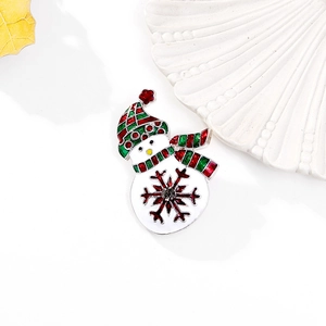 Cartoon Christmas snowman brooch with red green hat and snowflake patterns