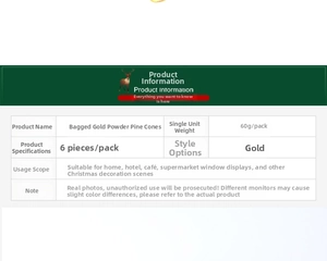 Detail specifications of golden pine cone ornaments for Christmas tree decor in 60g bags