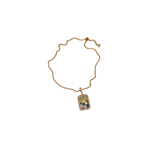 Vintage floral necklace with zircon pendant and freshwater pearls on golden chain