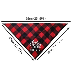 Size chart for red and black plaid dog bandana with big SISTER print and 65cm dimensions