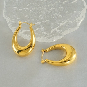 Polished gold U-shaped chunky stainless steel earrings in minimalist French retro style