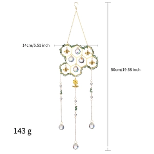 Detail view of honeycomb suncatcher showing dimensions 14x50cm with crystals and bees
