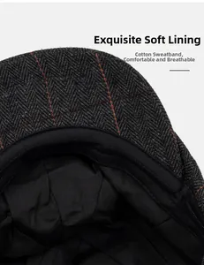 Detail of soft inner lining and breathable cotton sweatband on gray newsboy cap